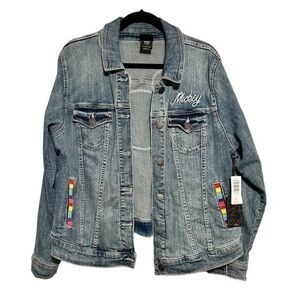 NWT Torrid Disney Mickey Mouse Rainbow‎ Denim Jacket Medium Wash size 2X